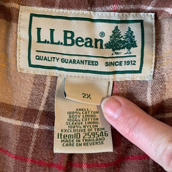 LL Bean Adirondack Barn Coat, Flannel-Lined Women's 2X Dark Khaki Corduroy Trim - Picture 6 of 8